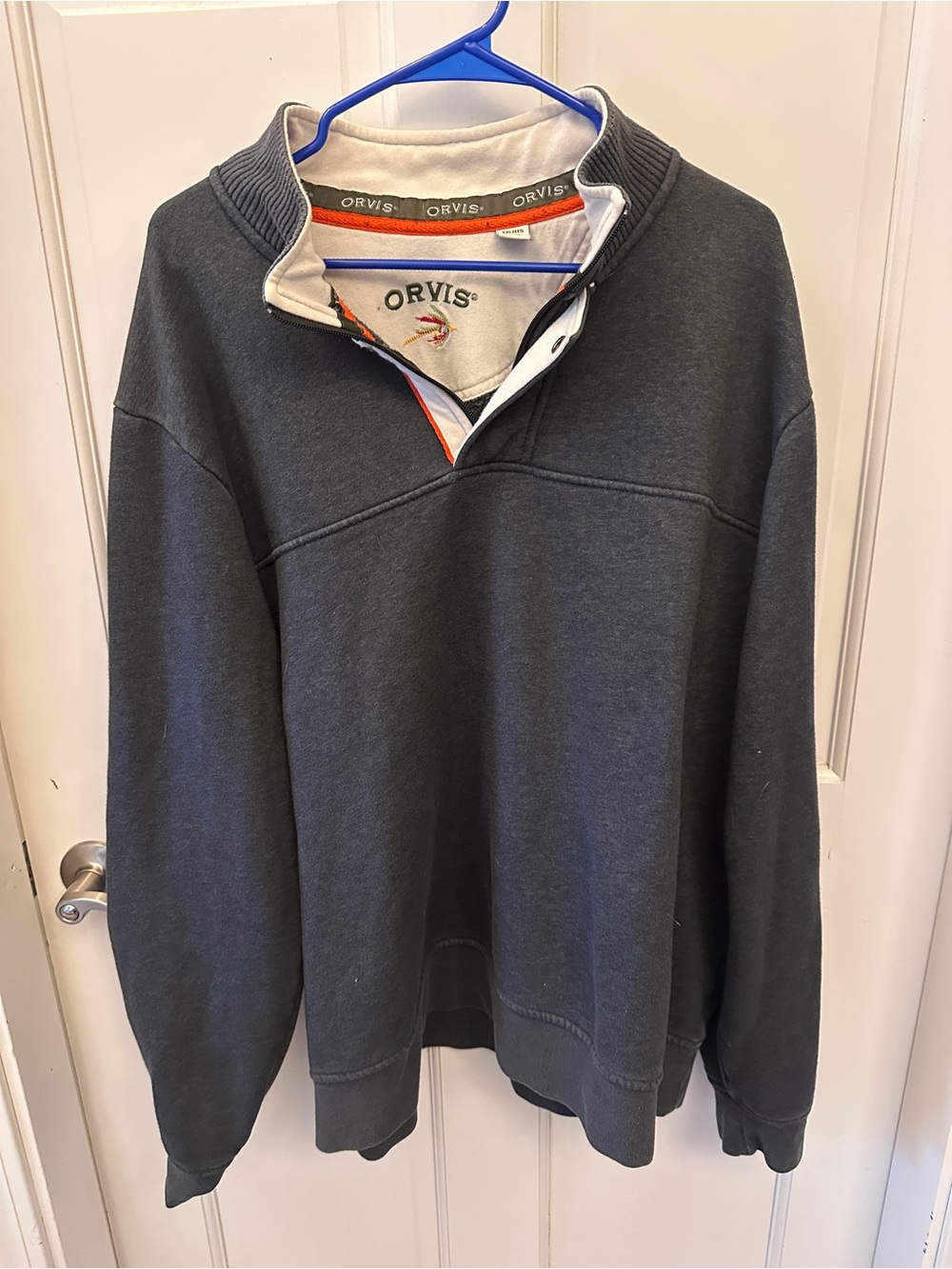 Orvis Charcoal Gray Quarter Zip Snap Pullover Sweatshirt XXL